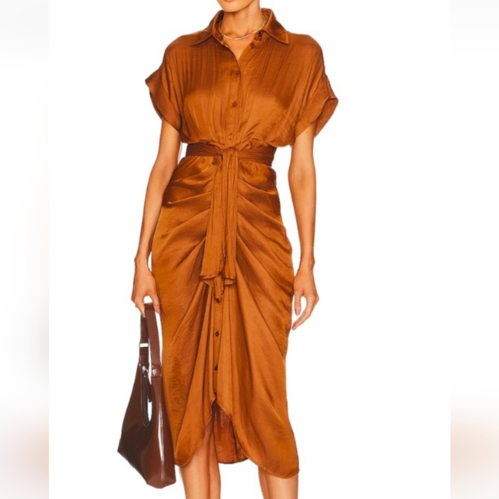 Steve Madden Rust Brown Tie-Waist Midi Dress